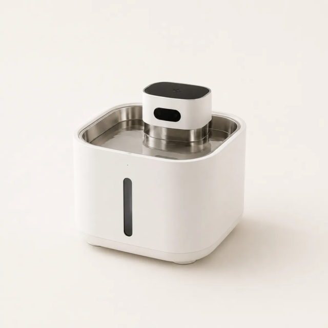 White and Dusk Black SHAEVRA Flow cat water fountains side by side
